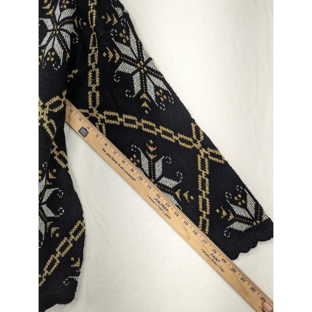 Dana Scott Sweater Large Black Gold Silver Fair Isle Snowflake Holiday‎ Pullover - Picture 8 of 8